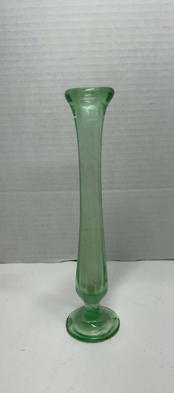 Vintage Depression Glass Green Footed Paneled Bud Vase 9"